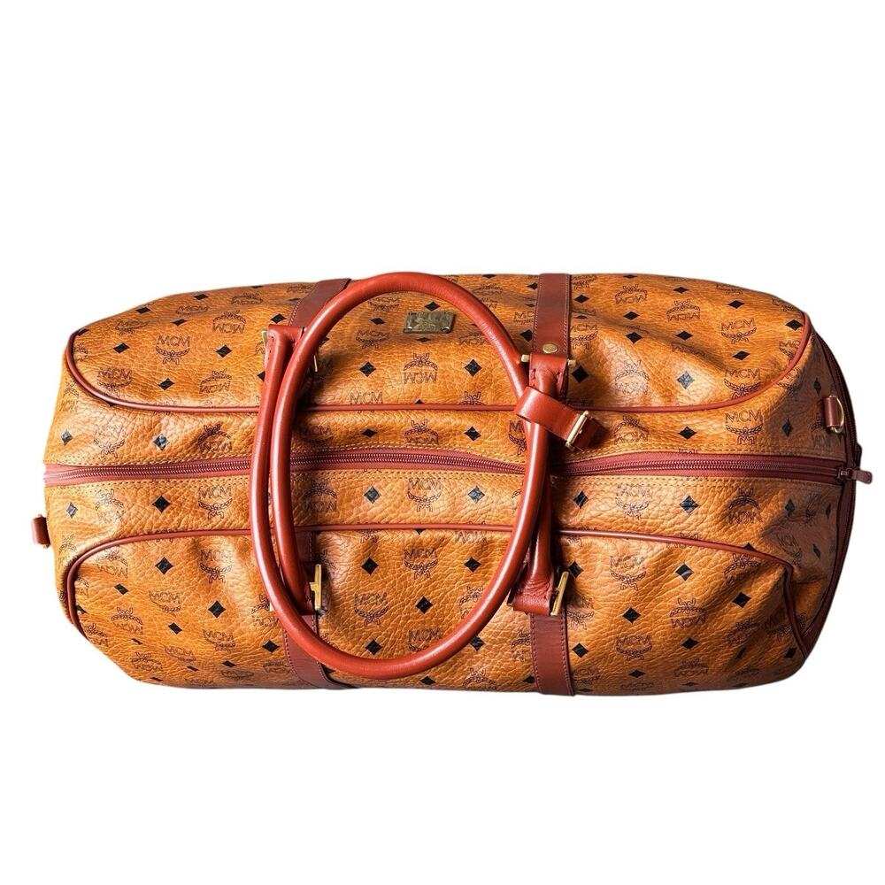 Authentic MCM Visetos brown 2Way Boston Duffel Tavel bag Made In Germany 22” BIG - Picture 5 of 16
